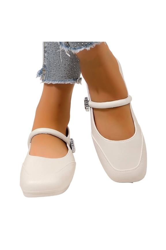Women's Mary Jane Shoes Square Toe Comfortable Low Heeled Shoes Women's Slip on Flats, Soft Comfortable Flat Shoes, Beige, 39