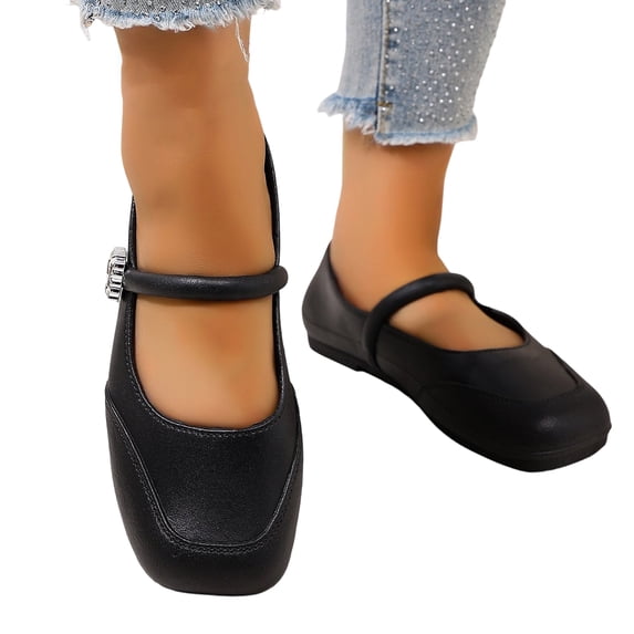NexTorq Women's Mary Jane Shoes Square Toe Comfortable Low Heeled Shoes Women's Slip on Flats, Soft Comfortable Flat Shoes, Black, 40