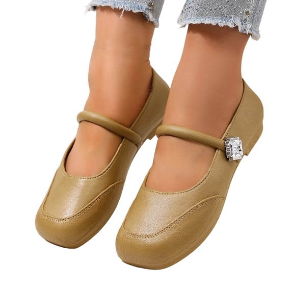 NexTorq Women's Mary Jane Shoes Square Toe Comfortable Low Heeled Shoes Women's Slip on Flats, Soft Comfortable Flat Shoes, Brown, 36