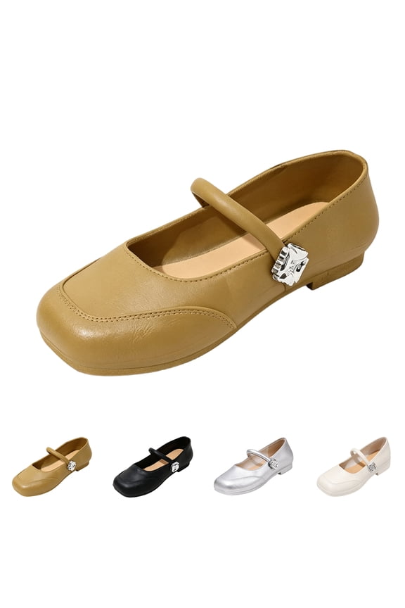 Women's Mary Jane Shoes Square Toe Comfortable Low Heeled Shoes Women's Slip on Flats, Soft Comfortable Flat Shoes, Brown, 38