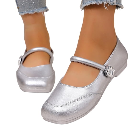 NexTorq Women's Mary Jane Shoes Square Toe Comfortable Low Heeled Shoes Women's Slip on Flats, Soft Comfortable Flat Shoes, Silver, 37