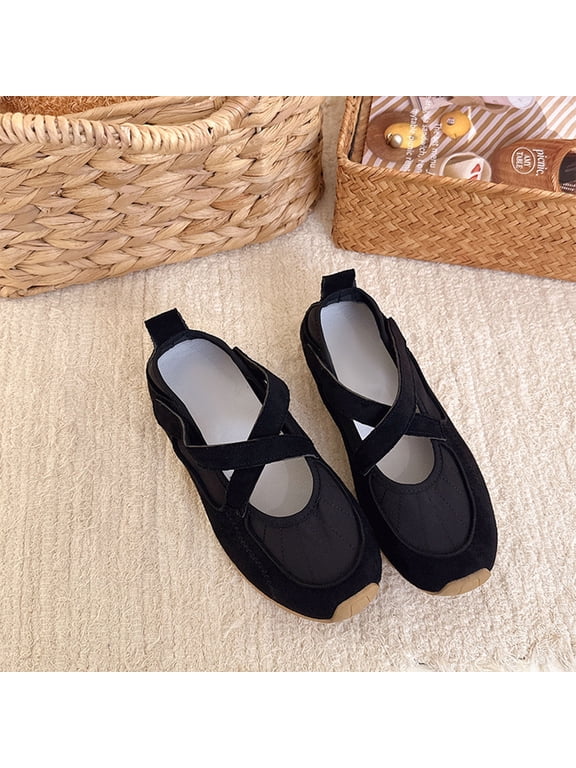 Women's Mary Jane Sneakers Hidden Wedge Cross Strap Casual Shoes Round Toe Soft Sole Lightweight Walking Footwear for Everyday Comfort and Style Black US-8 (EU-41)