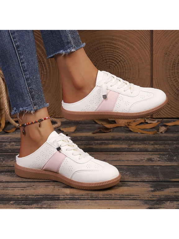 Women's Mule Shoes Backless Sneakers Slip On Casual Shoes Perforated Walking Flat Sole Comfortable Footwear for Daily Wear Travel for Everyday Wear Pink US-8 (EU-41)