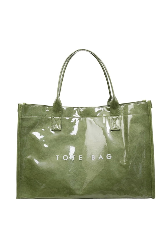 Women's PVC Tote Bag Large Letter Print Shoulder Bag Kraft Paper Work Handbags Purses with Top Handle Commuting Hand-Held Storage Bag, Green