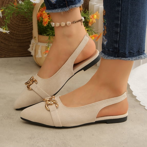 NexTorq Women's Pointed Toe Flat Shoes Suede Slingback Low Heels Slip on Flats Fashion Comfortable Casual Dress Shoe, Beige, 36