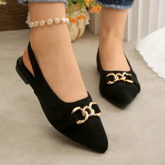 NexTorq Women's Pointed Toe Flat Shoes Suede Slingback Low Heels Slip on Flats Fashion Comfortable Casual Dress Shoe, Black, 39