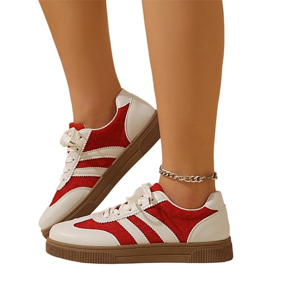NexTorq Women's Retro Gum Sole Fashion Sneakers Casual Retro Walking Shoes-Gum Sole Casual Tennis-Anti Slip Trainers Red 35