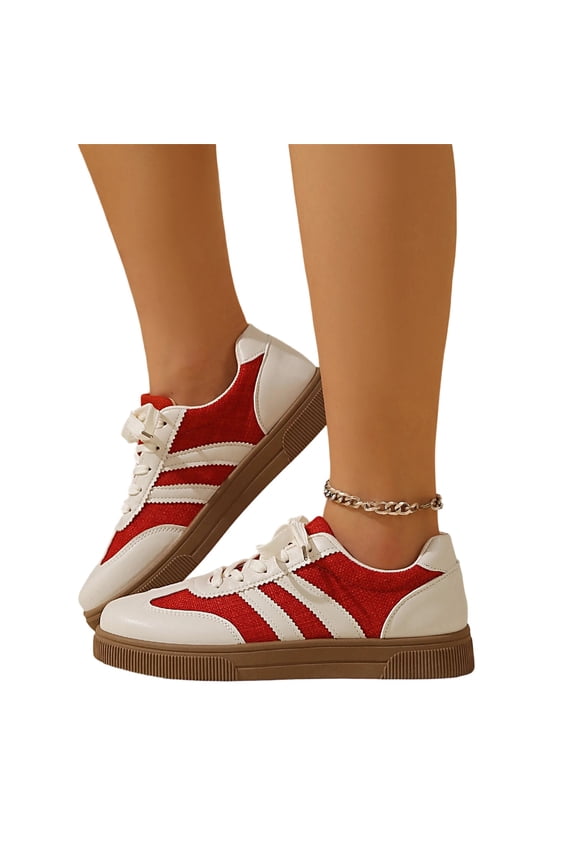 Women's Retro Gum Sole Fashion Sneakers Casual Retro Walking Shoes-Gum Sole Casual Tennis-Anti Slip Trainers Red 35