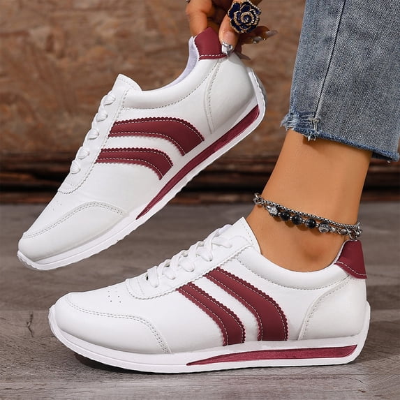 NexTorq Women's Retro Sneakers Leather Casual Walking Shoes Soft Sole Comfortable Non-Slip Athletic Footwear for Daily Wear Travel for Everyday Wear Red US-7 (EU-39)