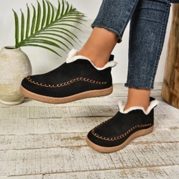 NexTorq Women's Winter Cotton Shoes Fleece Lined Warm Slip-On Boots Moc Toe Soft Sole Lightweight Cozy Cold Weather Footwear for Walking and Everyday Wear Black US-6 (EU-37)