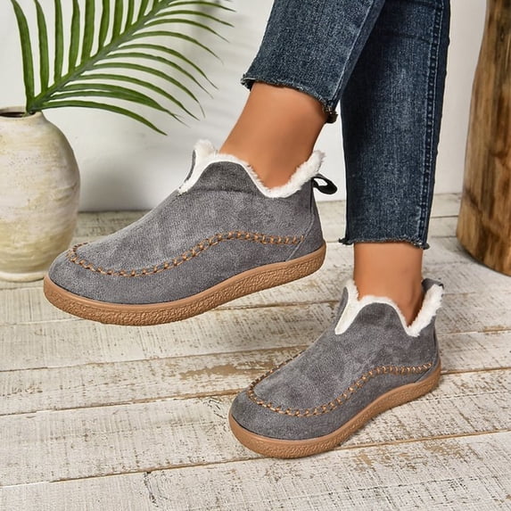 NexTorq Women's Winter Cotton Shoes Fleece Lined Warm Slip-On Boots Moc Toe Soft Sole Lightweight Cozy Cold Weather Footwear for Walking and Everyday Wear Dark Gray US-9 (EU-43)