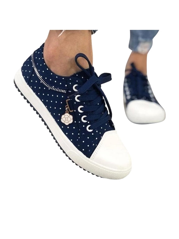 Womens Canvas Shoes Lace Up Casual Sneakers Round Toe Comfortable Walking Shoes Lightweight Breathable Everyday Footwear for School Work Travel Dark Blue US-9 (EU-41)