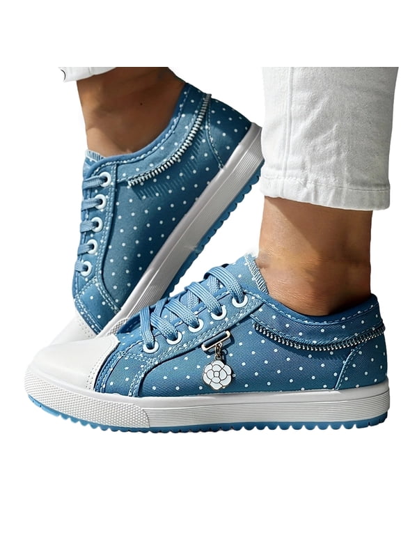 Womens Canvas Shoes Lace Up Casual Sneakers Round Toe Comfortable Walking Shoes Lightweight Breathable Everyday Footwear for School Work Travel Light Blue US-9 (EU-41)