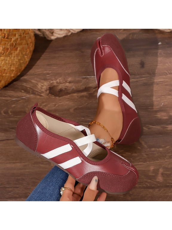 Womens Casual Shoes Split Toe Flats Crisscross Strap Round Toe Comfortable Walking Shoes Lightweight Soft Sole Everyday Footwear for Work Office Purple US-5.5 (EU-36)