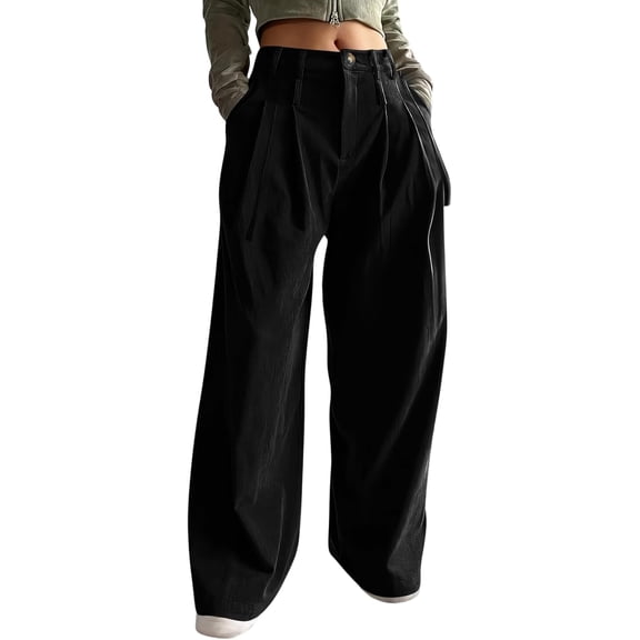 CUKOLSXA Womens Corduroy Pants Baggy Wide Leg Elastic Waisted Sweatpants Corduroy Drawstring Waist Button Zip Palazzo Pants