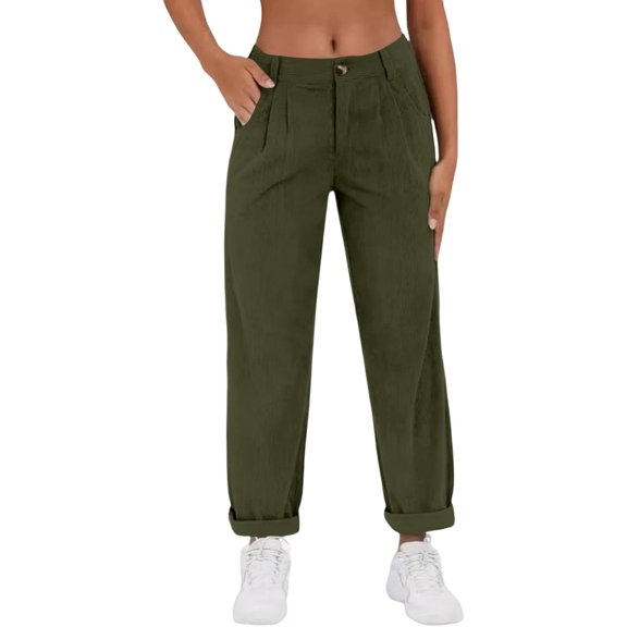 CUKOLSXA Womens Corduroy Pants Baggy Wide Leg Elastic Waisted Sweatpants Corduroy Drawstring Waist Button Zip Palazzo Pants