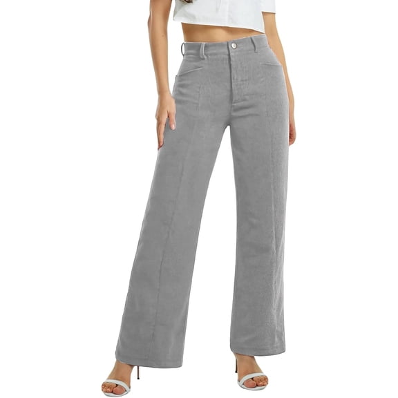 CUKOLSXA Womens Corduroy Pants Baggy Wide Leg Elastic Waisted Sweatpants Corduroy Drawstring Waist Button Zip Palazzo Pants