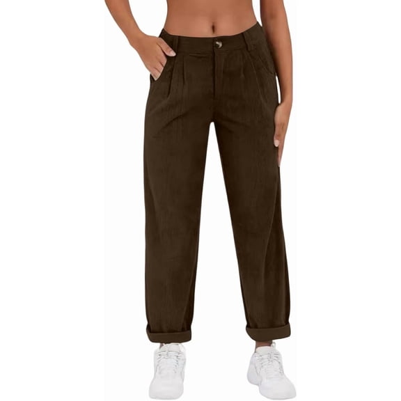 CUKOLSXA Womens Corduroy Pants Baggy Wide Leg Elastic Waisted Sweatpants Corduroy Drawstring Waist Button Zip Palazzo Pants