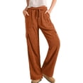 thumbnail image 1 of CUKOLSXA Womens Corduroy Pants Casual High Waisted Elastic Drawstring Cargo Loose Fit Wide Leg Pants with Pockets, 1 of 7