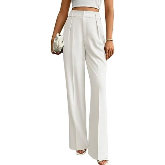 CUKOLSXA Womens Dress Pants Pull On Wide Leg Stretchy Work Pants Women Business Casual Outfits Slacks for Women Trousers