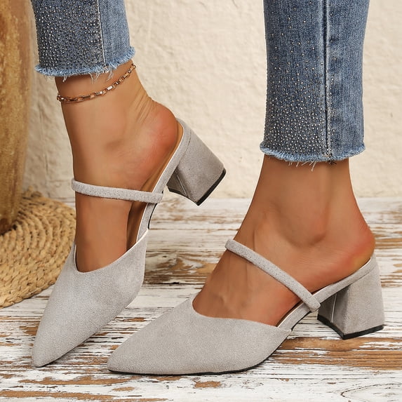 NexTorq Womens Dress Shoes Sandals Pointed Toe Low Heel Pumps Suede Chunky Block Heel Wedding 2 Inch, Gray, 8.5