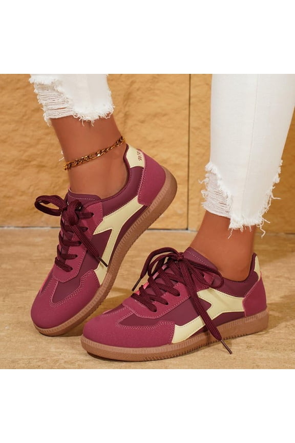Womens Flat Shoes, Shoes for Women Sneakers, Women's Shoes, Women's Retro Fashion Sneakers Classic Cute Casual Trainers Trendy Footwear Lace up Tennis Walking Shoes, Deep Red, 7.5
