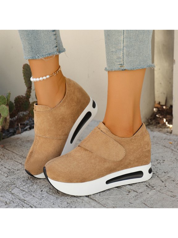 Womens Hidden Wedge Shoes Slip On Casual Sneakers Round Toe Snake Print Comfortable Walking Shoes Lightweight Elevated Footwear for Work Office Travel Khaki US-6 (EU-37)