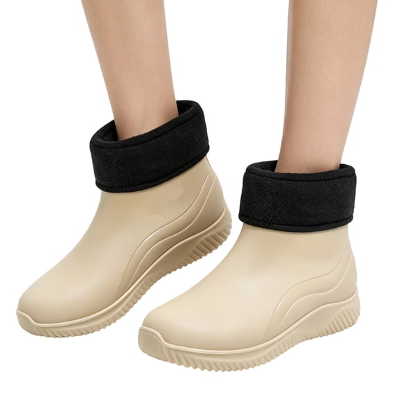 NexTorq Womens Rain Boots Ankle Rainshoes Plush Fleece Lined Footwear Low Cut Waterproof Shoes Warm Insulated Slip on Non Slip Rubber Wellies Lightweight Mud Protective Outerwear for Rainy Days