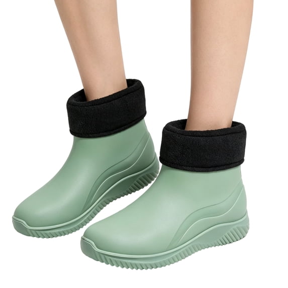 NexTorq Womens Rain Boots Ankle Rainshoes Plush Fleece Lined Footwear Low Cut Waterproof Shoes Warm Insulated Slip on Non Slip Rubber Wellies Lightweight Mud Protective Outerwear for Rainy Days