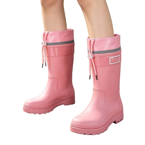 NexTorq Womens Rain Boots Mid Calf Wellies Drawstring Elastic Cuff Rainshoes Non Slip Mud Shoes Adjustable Waterproof Rubber Footwear Lug Sole Durable Comfort Pull on Outerwear for Outdoor Activity