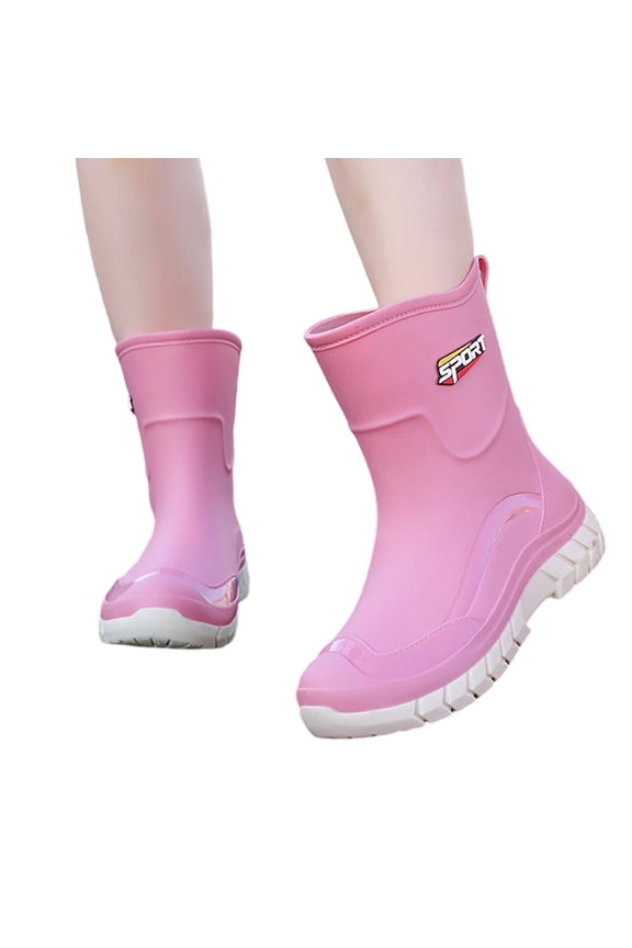 Womens Rain Boots Mid Calf Wellies Thick Sole Waterproof Shoes Non Slip Rubber Footwear Heavy Duty Platform Mud Rainshoes Lightweight Durable Comfort Slip on Outerwear for Outdoor Activity