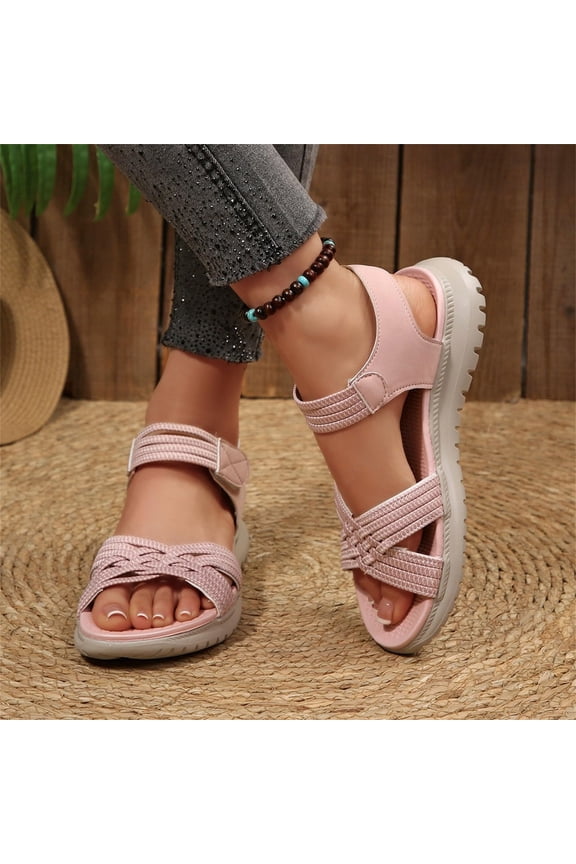 Womens Sandals With Arch Support, Women's Summer Sandals Comfortable Orthopaedic Slingback Slides with Soft Footbed - Washable Outdoor Water Sandals Casual Knitted Sandals, Pink, 7.5