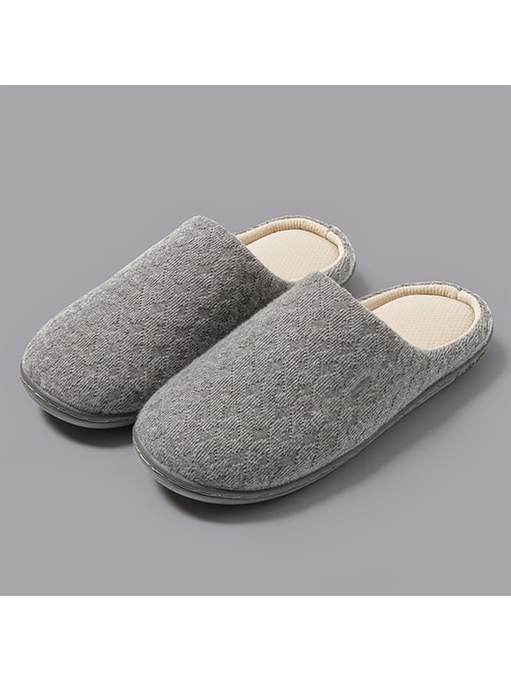 Womens Slippers Memory Foam Slippers Closed Toe Slippers With Textured Cable Knit Upper Cozy Fuzzy Fleece Lined Quiet Soft Sole Anti Odor Comfortable Slip On Indoor House Shoes Ladies, Gray