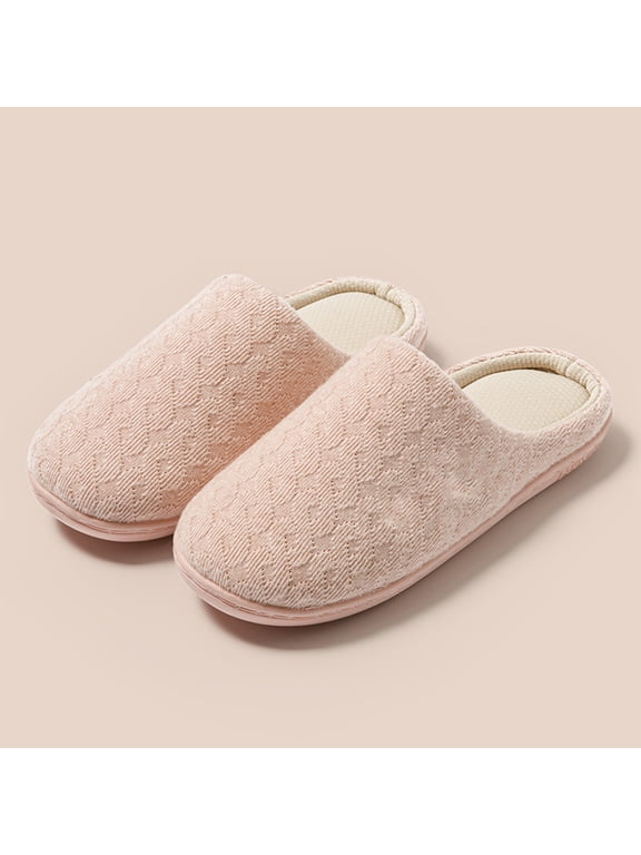 Womens Slippers Memory Foam Slippers Closed Toe Slippers With Textured Cable Knit Upper Cozy Fuzzy Fleece Lined Quiet Soft Sole Anti Odor Comfortable Slip On Indoor House Shoes Ladies, Pink
