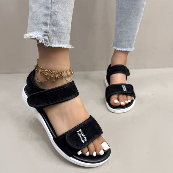 NexTorq Womens Walking Sandals with Comfortable Arch Support Recovery Sport Relief Plantar Fasciitis Outdoor Hiking Adjustable Strap Platform Cushion Hiking Sandals, Black, 5.5