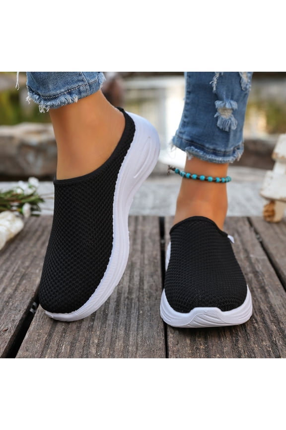 Womens Walking Shoes, Backless Sneakers, Women's Summer Shoes, Slip On Sneakers Women, Women's Mules, Womens Breathable Mesh Walking Mules Sneakers Open Back Slip On Shoes, Black, 7.5