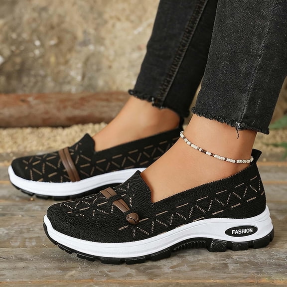 NexTorq Womens Walking Shoes, Orthopedic Shoes for Women, Women's Orthopedic Athletic Walking Shoes Slip On Casual Moderatearch Support Mesh-Comfortable Workout Sneakers, Black, 6