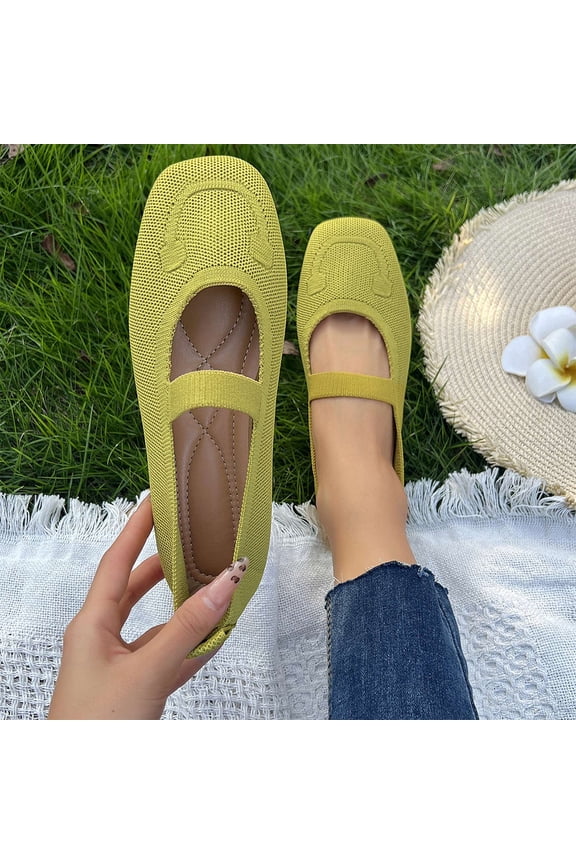 Woven Flats, Womens Ballet Flats, Loafer Shoes, Women's Mary Jane Flats Shoes Square Toe Casual Ballet Flats Comfortable Knit Dress Shoes for Women Work Office, Green, 10