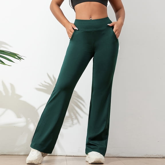 CUKOLSXA Yoga Pants for Women Athletic Pants for Women Womens Flare Leggings with Tummy Control High Waist and Wide Leg Pants Bootcut Bootleg Athletic Workout Gym Yoga Pants Army Green L