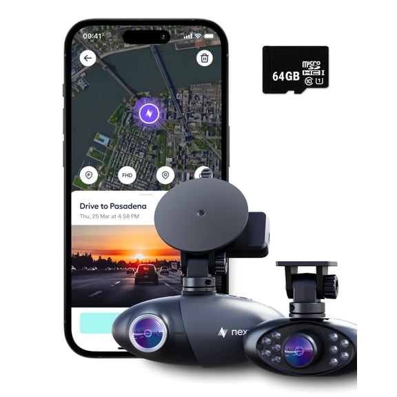 Nexar Pro GPS Dash Cam System  Dual Dashcam Front and Interior Dash Camera for Cars with 64GB SD Card Unlimited Cloud Storage 24/7 Parking Mode Night Vision and 1-Year Nexar Classic App Subscription
