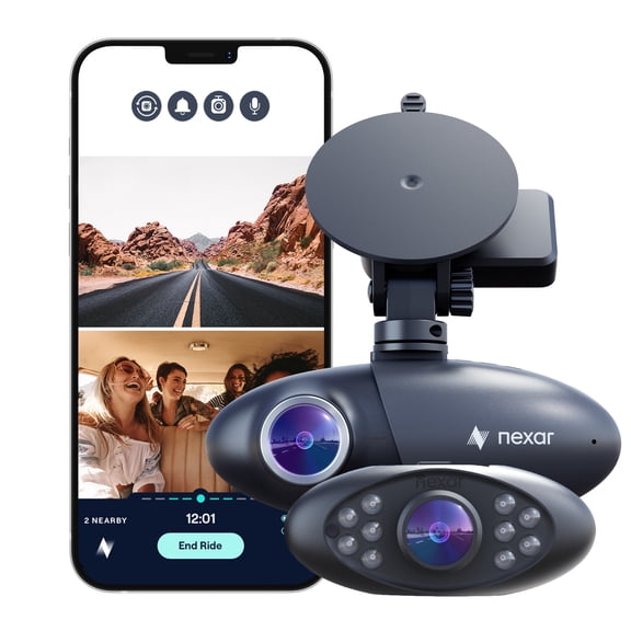 Nexar Pro GPS | Dual Dash Cam System | 64GB SD Card | Road & Interior Recording | Unlimited Cloud Storage | Parking Mode | Wifi