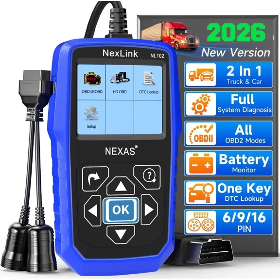 Nexas Heavy Duty Truck Scanner Diesel Truck Diagnostic Tool, All System Truck Diagnostic Scan Tool 2 In 1 Truck & Car Code Reader, Battery Voltage Monitor, Lifetime Free Update