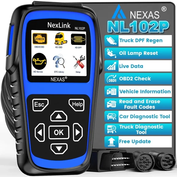 Nexas NL102P Diesel Truck Scanner HD OBD Heavy Duty Truck Diagnostic Scan Tool DPF Regen Oil Reset OBD2 Scanner Truck Car 2 in 1 Code Reader