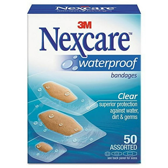 Nexcare - 9324 Waterproof Bandage, Assorted Size, Clear (packaging may vary) Box of 50 Assorted Sizes