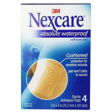 Nexcare Absolute Waterproof Adhesive Gauze Pad, 3 Inches X 4 Inches - 4 Ea, 3 Pack