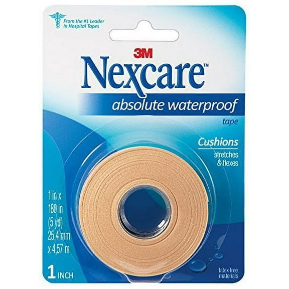 Nexcare Absolute Waterproof First Aid Tape, Cushioned Protection, 1-Inch x 5-Yard Roll