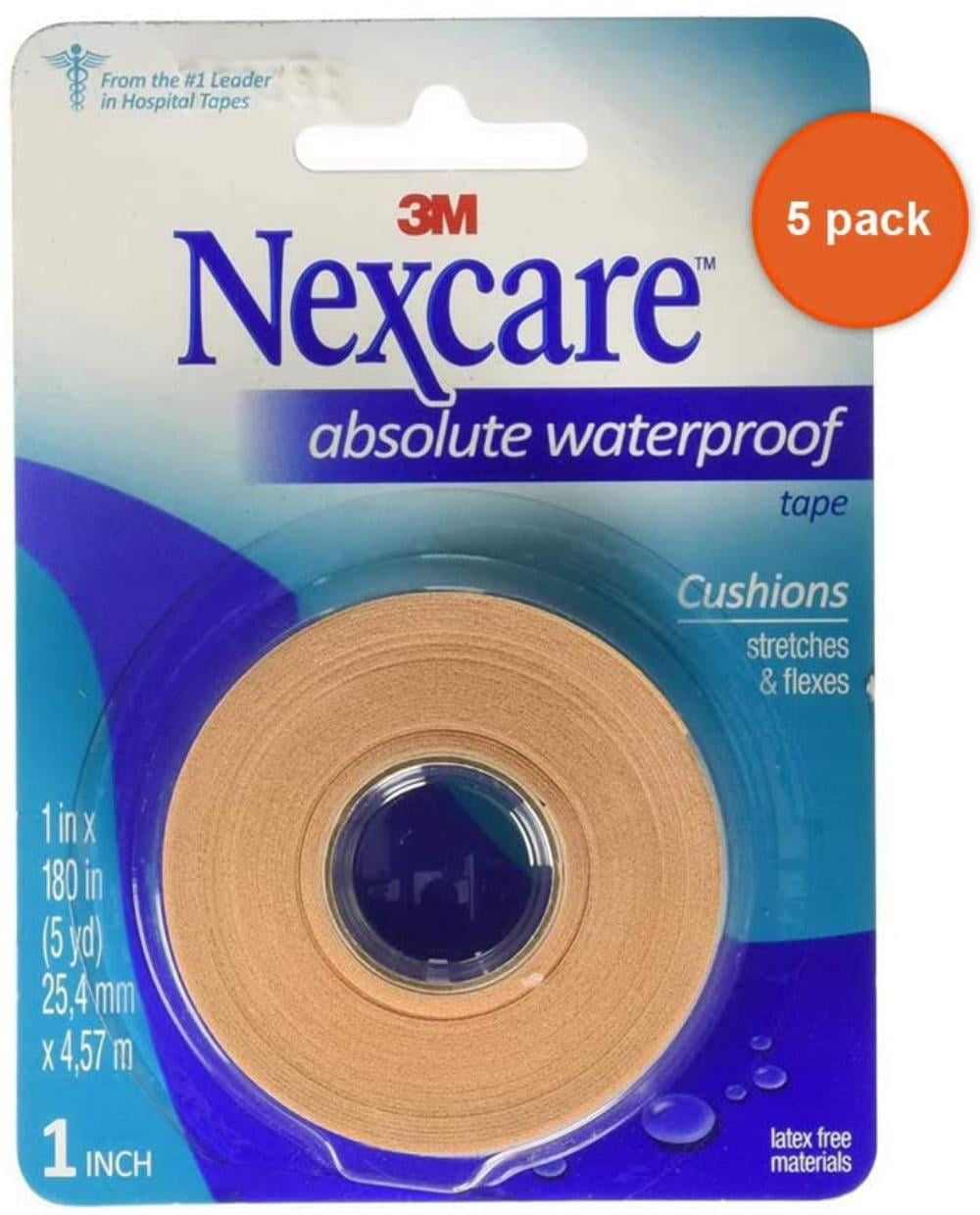 Nexcare Absolute Waterproof Wide Flexible Cloth Tape 1in x 5yd, Pack of 5