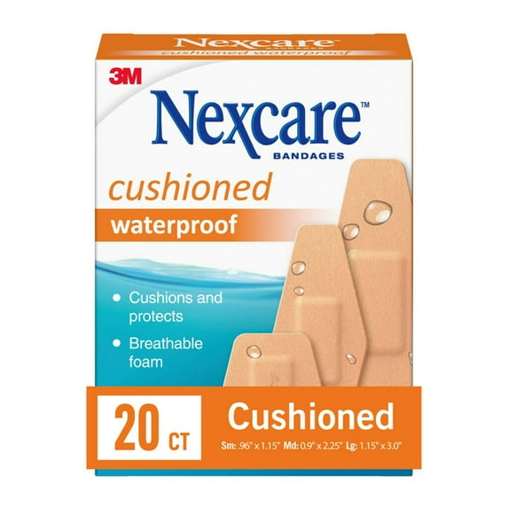 Nexcare Active Waterproof Cushioned Bandages, Assorted Sizes, 20 count