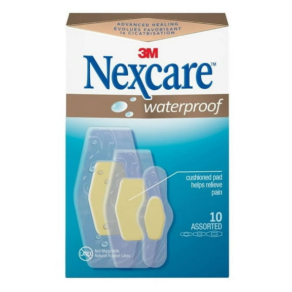 Nexcare Advanced Healing AWB10 Waterproof Bandages, Assorted Sizes, 10 Ea, 2 Pack