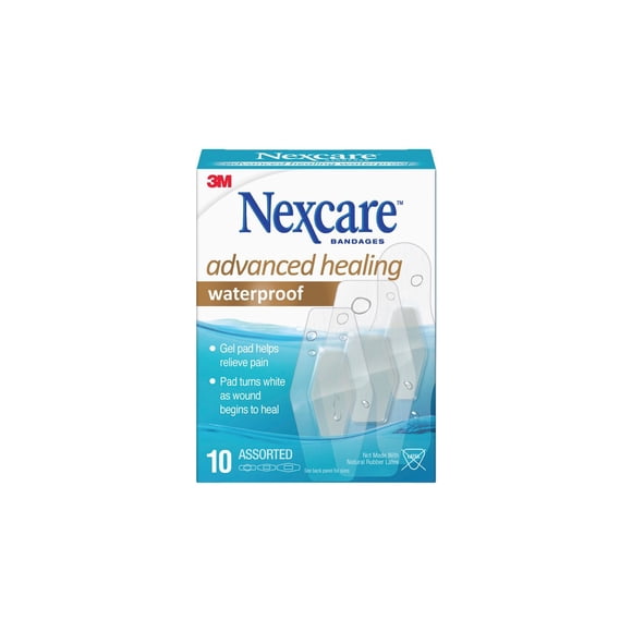 Nexcare Advanced Healing Hydrocolloid Waterproof Bandages, Assorted sizes, 10 Count